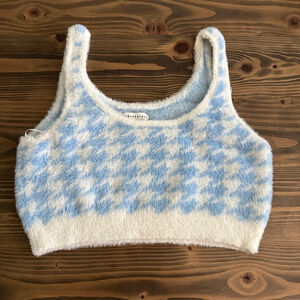 Women’s Aeropostale Blue White Houndstooth Fuzzy Crop Top Size Large Y2K